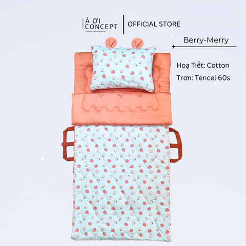  Bộ chăn gối nệm cho bé Tencel 60s, Họa tiết Cotton [ Berry-Merry] À ƠI CONCEPT CGCB0021 