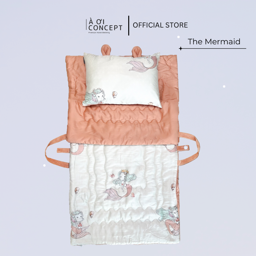 Bộ chăn gối nệm cho bé Tencel 60s, Họa tiết [ The Mermaid] À ƠI CONCEPT CGCB0057