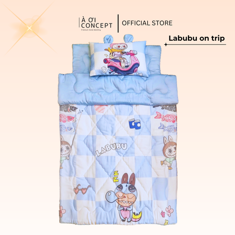  Bộ chăn gối nệm cho bé ( Mền lớn) Tencel 60s, Họa tiết [ Labubu on trip] 