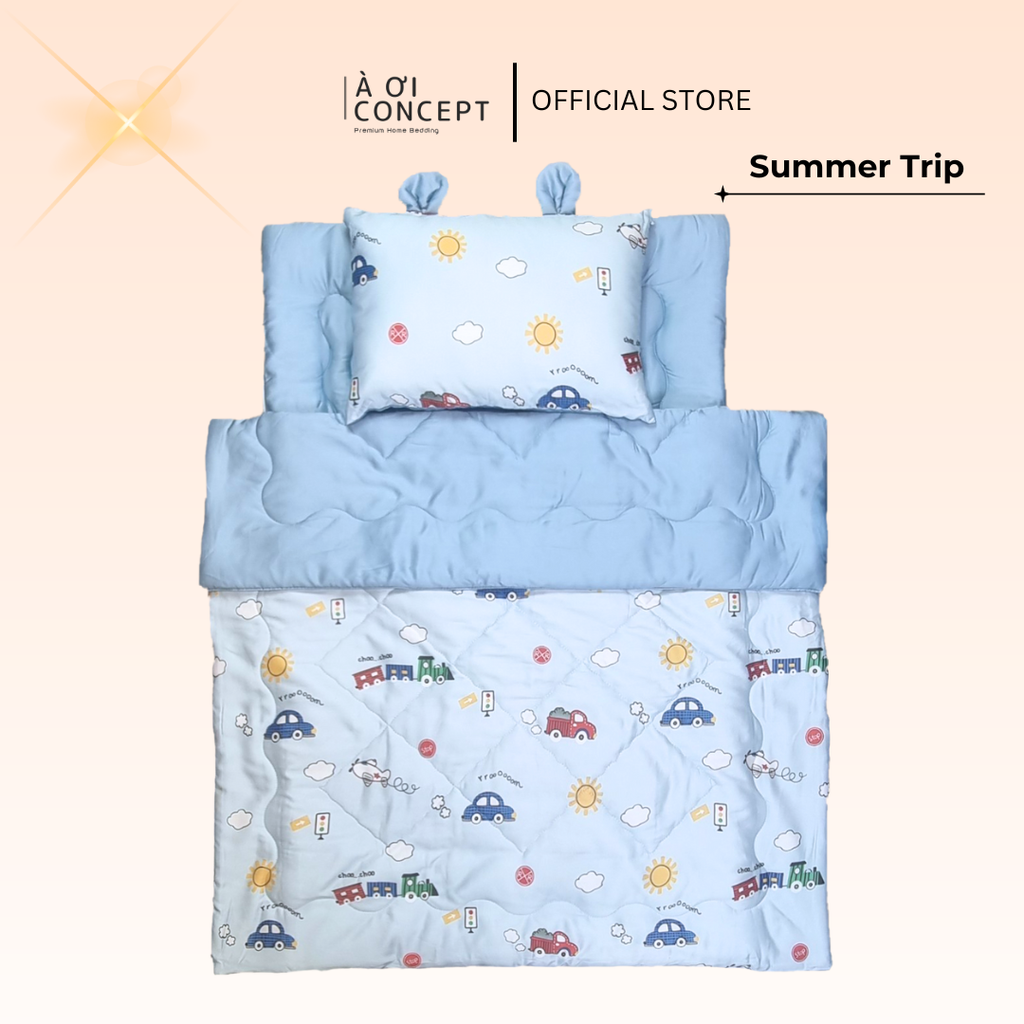 Bộ chăn gối nệm cho bé ( Mền lớn) Tencel 60s, Họa tiết [ ML Summer Trip] À ƠI CONCEPT CGCB0067