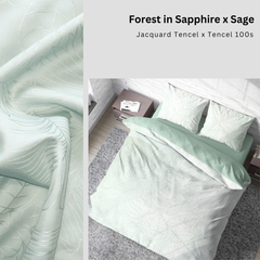  Bộ chăn ga gối | Tencel dệt kim | 5 món | 160x200cm, 180x200cm, 200x220cm | Forest in Sapphire x Sage | Mềm mại, Kháng khuẩn, Thấm hút | CGDK0010 | À Ơi Concept 