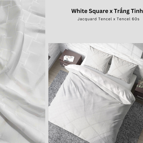  Bộ chăn ga gối | Tencel dệt kim | 5 món | 160x200cm, 180x200cm, 200x220cm | White Square x Trắng Tinh | Mềm mại, Kháng khuẩn, Thấm hút | CGDK0024 | À Ơi Concept 