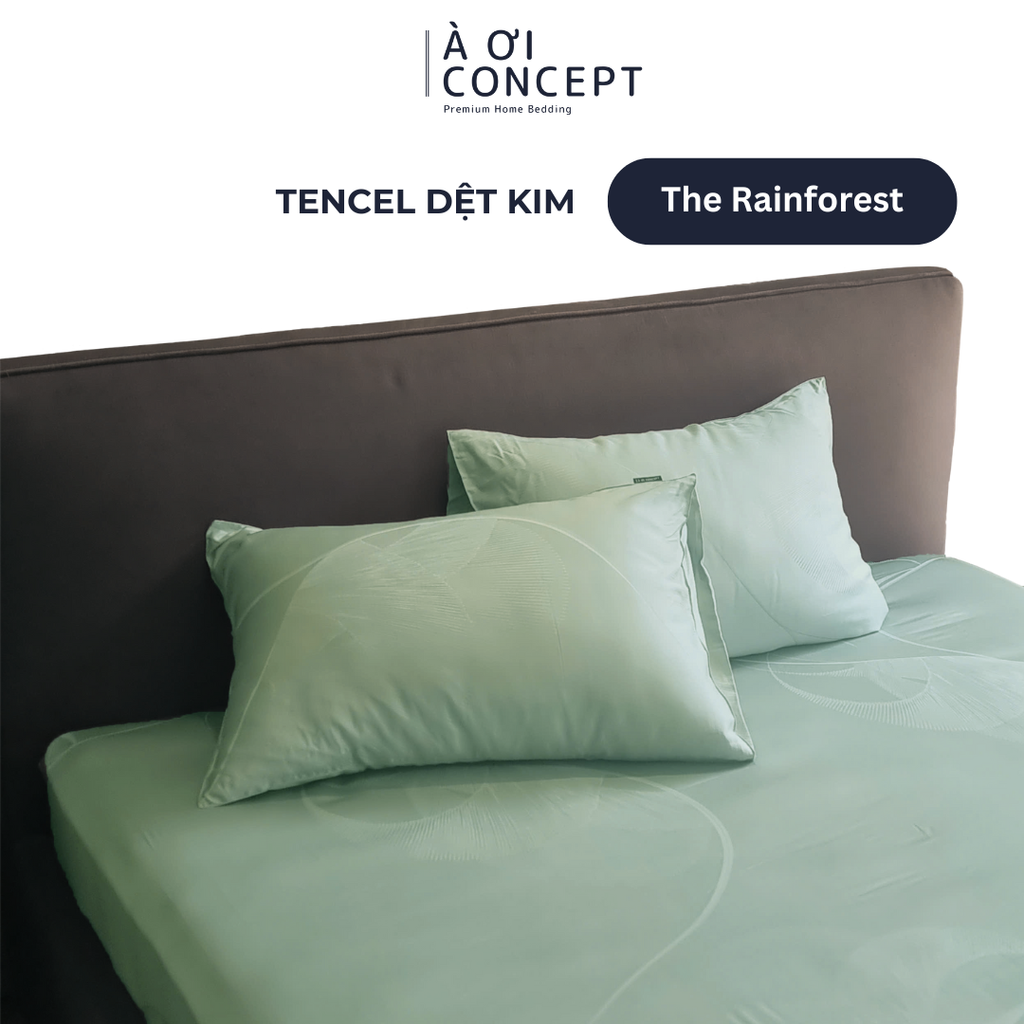 Bộ ga giường & 2 vỏ gối Tencel Dệt Kim [ The Rainforest] À ƠI CONCEPT CBDK0004