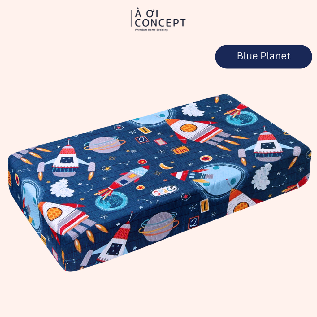 Ga giường cho bé Cotton, Họa tiết [ Blue Planet] À ƠI CONCEPT CGCB0137