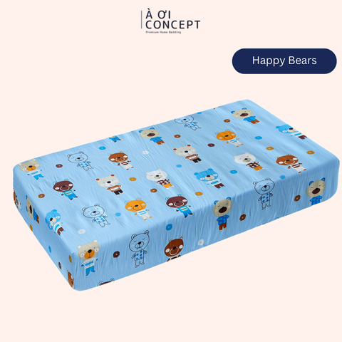  Ga giường cho bé Cotton, Họa tiết [ Happy Bears] 