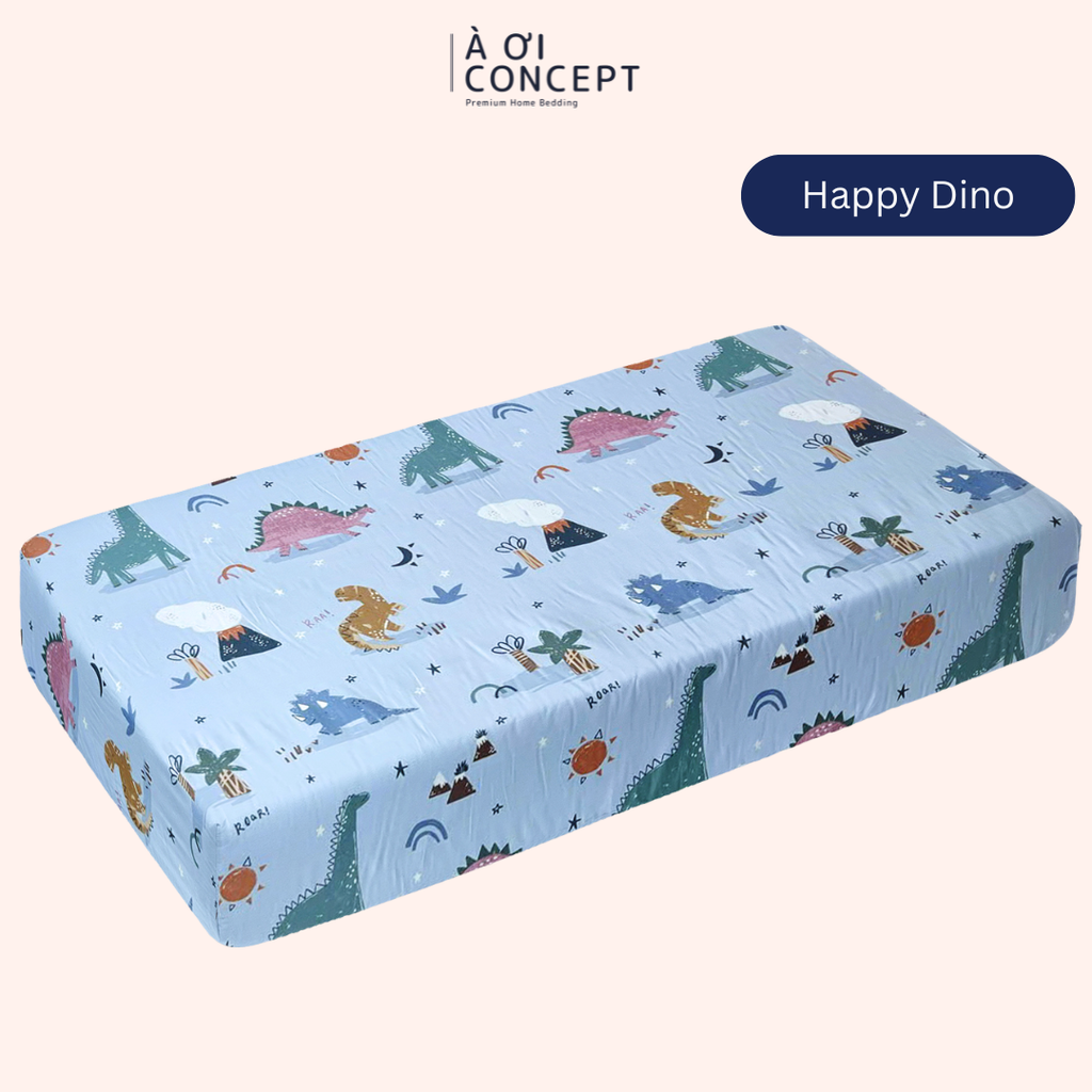 Ga giường cho bé Cotton, Họa tiết [ Happy Dino]