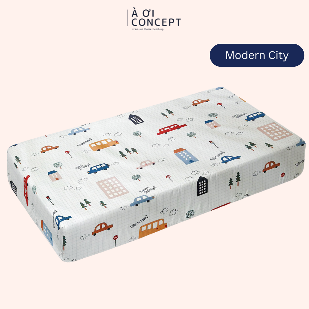 Ga giường cho bé Cotton, Họa tiết [ Modern City] À ƠI CONCEPT CGCB0144