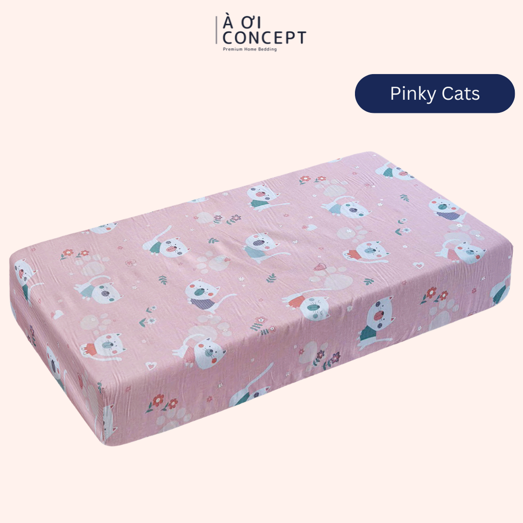 Ga giường cho bé Cotton, Họa tiết [ Pinky Cats] À ƠI CONCEPT CGCB0148