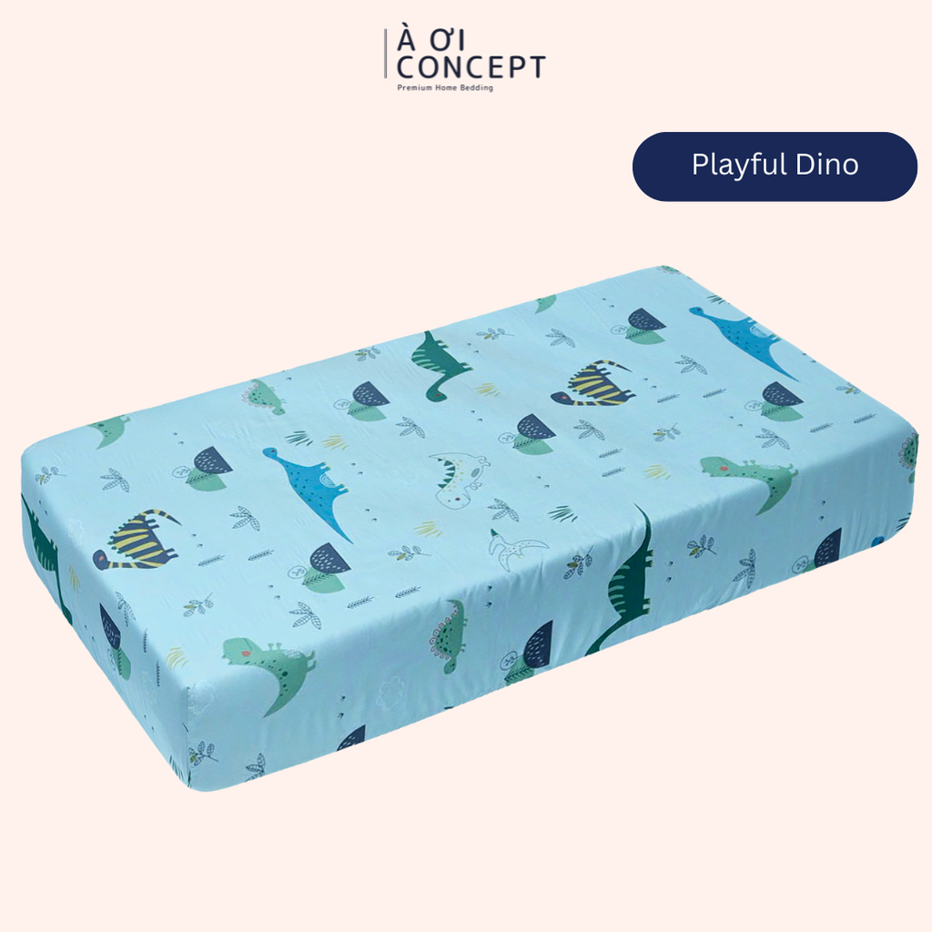 Ga giường cho bé Cotton, Họa tiết [ Playful Dino] À ƠI CONCEPT CGCB0149
