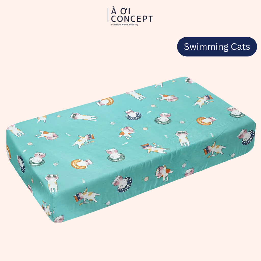 Ga giường cho bé Cotton, Họa tiết [ Swimming Cats] À ƠI CONCEPT CGCB0154