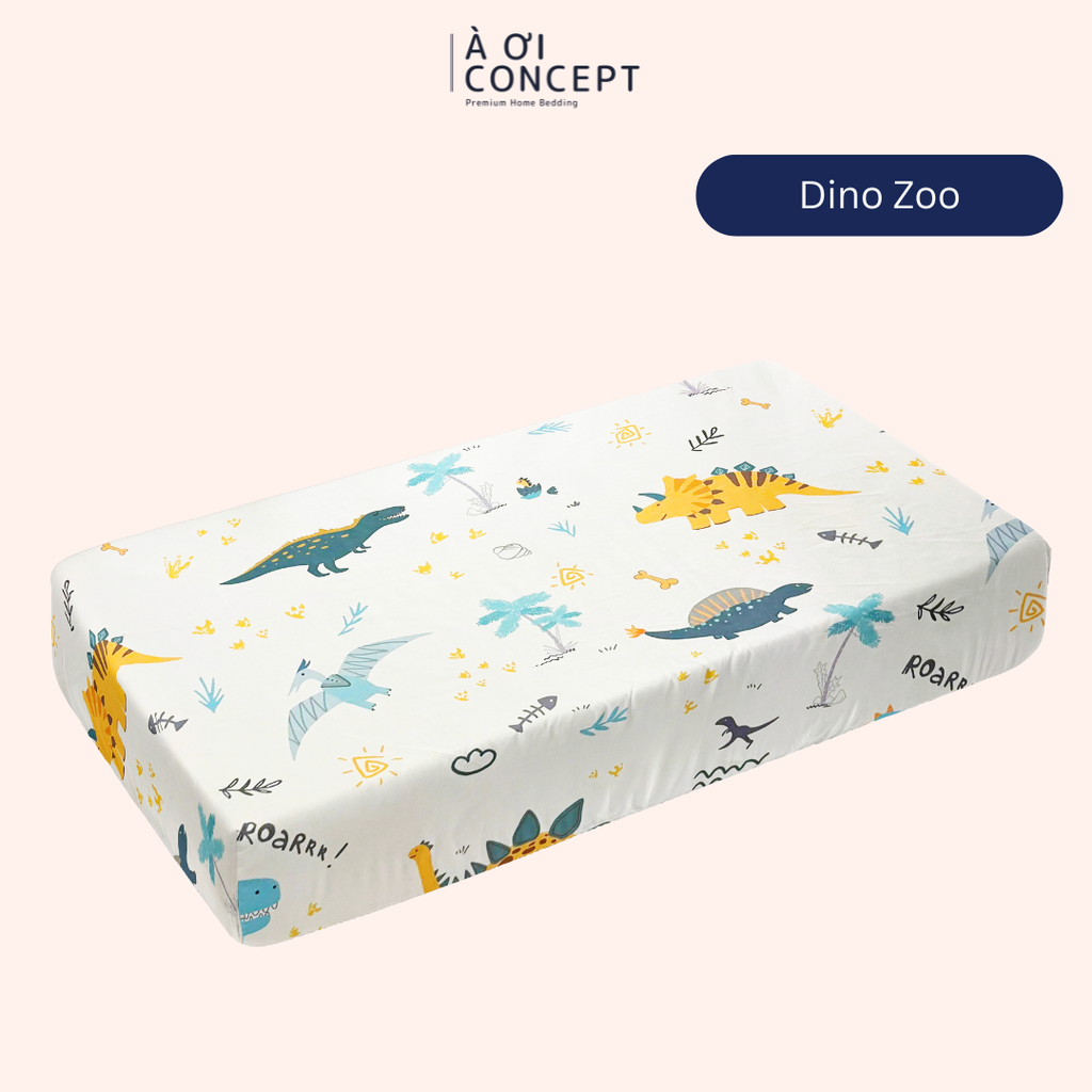 Ga giường cho bé Tencel 60s, Họa tiết [ Dino Zoo] À ƠI CONCEPT CGCB0008