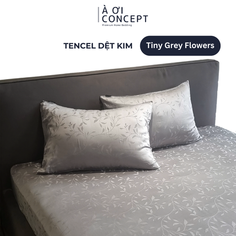  Bộ ga giường & 2 vỏ gối Tencel Dệt Kim [ Tiny Grey Flowers] À ƠI CONCEPT CBDK0005 