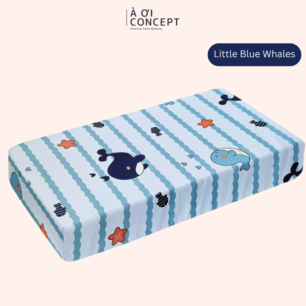 Ga giường cho bé Cotton, Họa tiết [ Little Blue Whales]