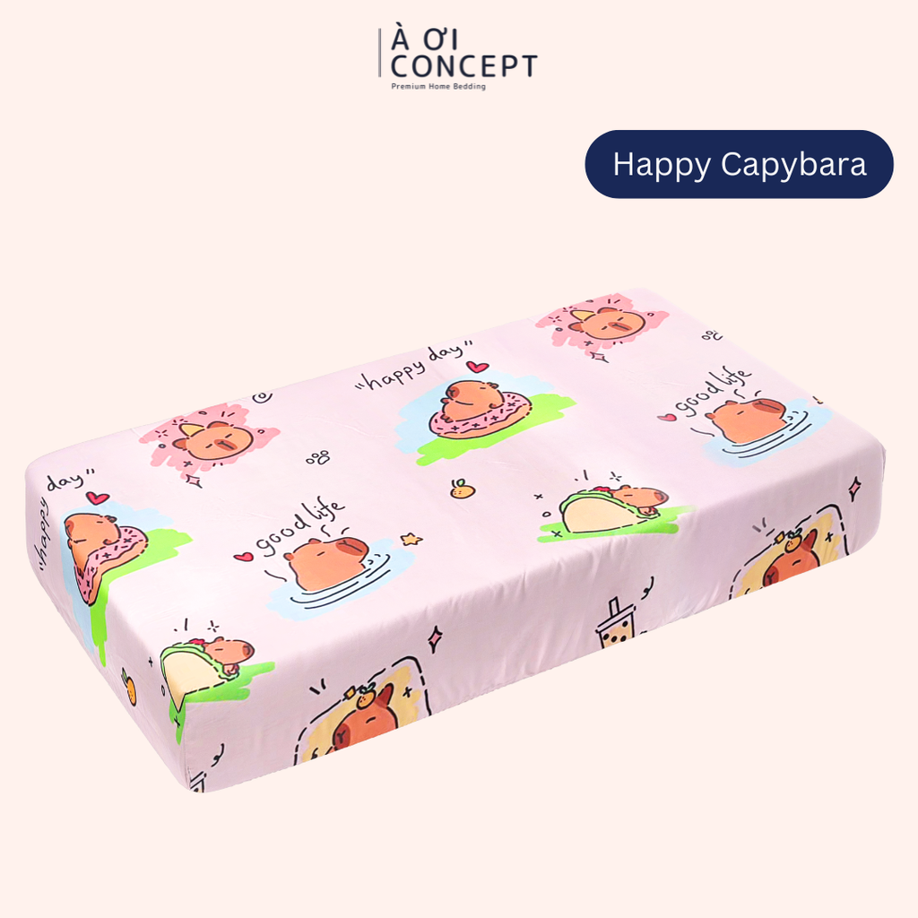 Ga giường cho bé Tencel 60s, Họa tiết [ Happy Capybara] À ƠI CONCEPT CGCB0010