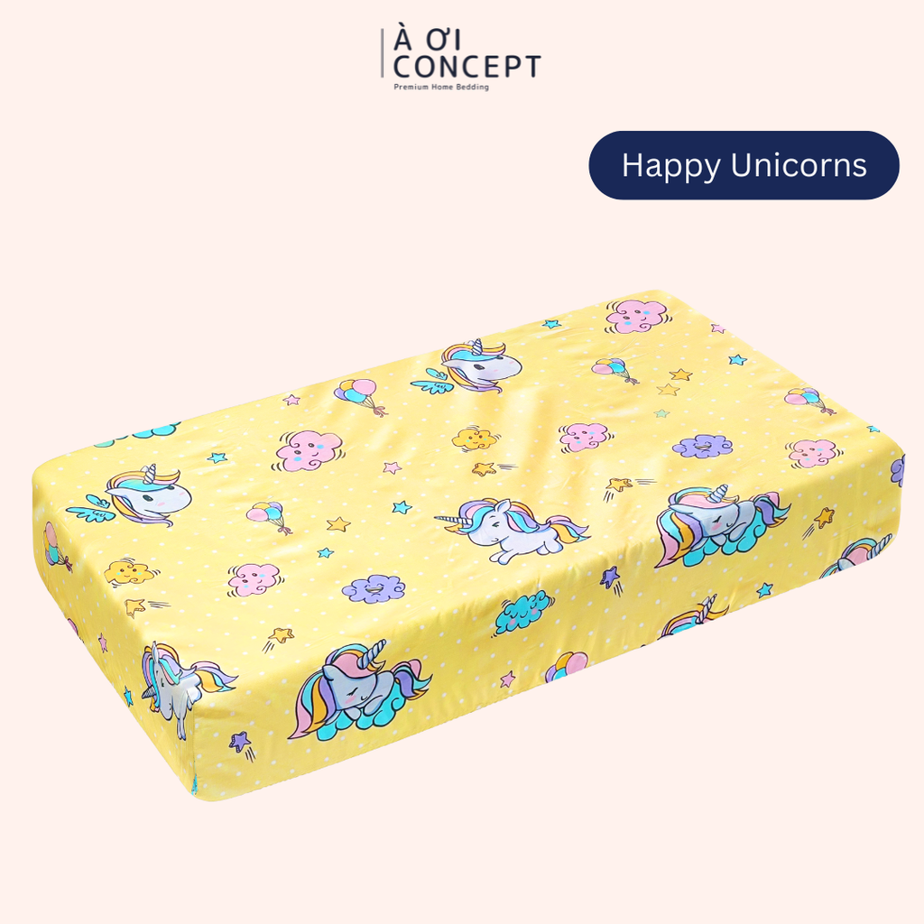 Ga giường cho bé Tencel 60s, Họa tiết [ Happy Unicorns] À ƠI CONCEPT CGCB0011