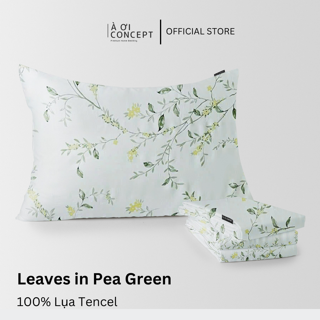 Vỏ gối nằm hoạ tiết | Lụa Tencel | 50x70cm | Túi lồng ruột | Leaves in Pea Green | Mềm mại, Thoáng khí | VGTC00018 | À Ơi Concept