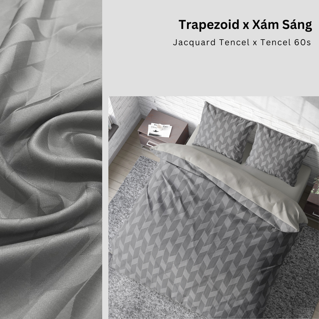 Bộ chăn ga gối | Tencel dệt kim | 5 món | 160x200cm, 180x200cm, 200x220cm | Trapezoid x Xám Sáng | Mềm mại, Kháng khuẩn, Thấm hút | CGDK0019 | À Ơi Concept