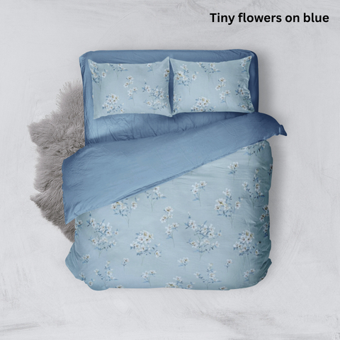  Bộ chăn ga gối Cotton hoạ tiết | 5 món | 160x200cm, 180x200cm, 200x220cm | Tiny Flowers on Blue | Mềm mịn, Mát, Thoáng khí | CGCT0025 | À Ơi Concept 