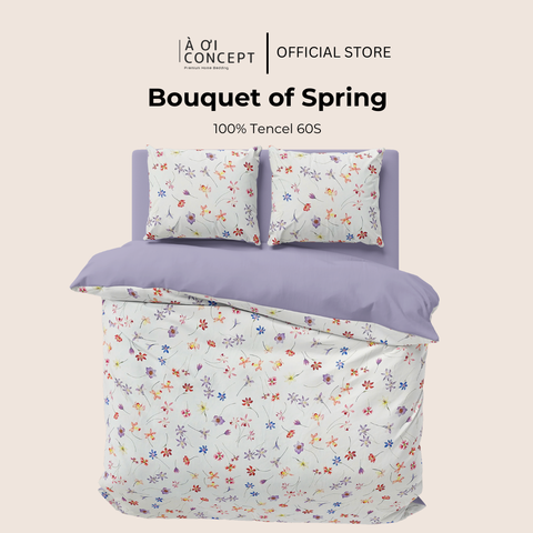  Bộ chăn ga gối Tencel hoạ tiết | 5 món | 160x200cm, 180x200cm, 200x220cm | Bouquet of Spring | Mát lạnh, Mềm mịn, Trơn mướt | CGTC0008 | À Ơi Concept 