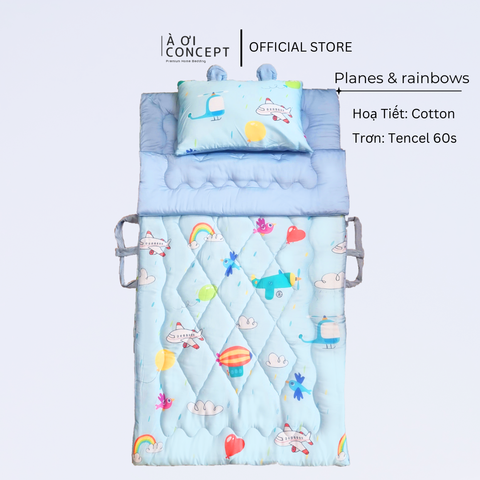  Bộ chăn gối nệm cho bé Tencel 60s, Họa tiết Cotton [ Planes & Rainbows] 