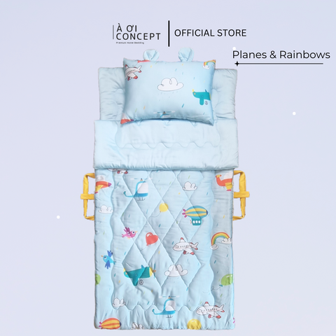  Bộ chăn gối nệm cho bé Tencel 60s, hoạ tiết [ Planes & Rainbows] 