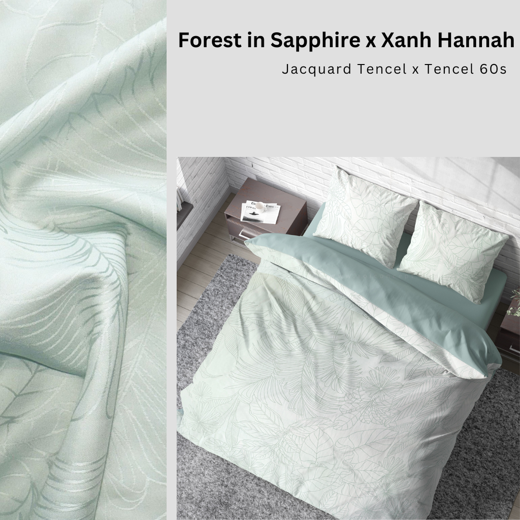 Bộ chăn ga gối | Tencel dệt kim | 5 món | 160x200cm, 180x200cm, 200x220cm | Forest in Sapphire 60s | Mềm mại, Kháng khuẩn, Thấm hút | CGDK0009 | À Ơi Concept