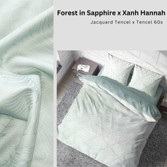  Bộ chăn ga gối | Tencel dệt kim | 5 món | 160x200cm, 180x200cm, 200x220cm | Forest in Sapphire 60s | Mềm mại, Kháng khuẩn, Thấm hút | CGDK0009 | À Ơi Concept 