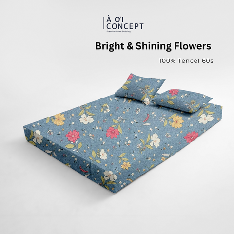  Bộ ga giường & 2 vỏ gối Tencel 60s [ Bright & Shining Flowers] À ƠI CONCEPT CBTC0004 