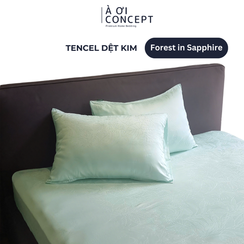  Bộ ga giường & 2 vỏ gối Tencel Dệt Kim [ Forest in Sapphire] À ƠI CONCEPT CBDK0002 