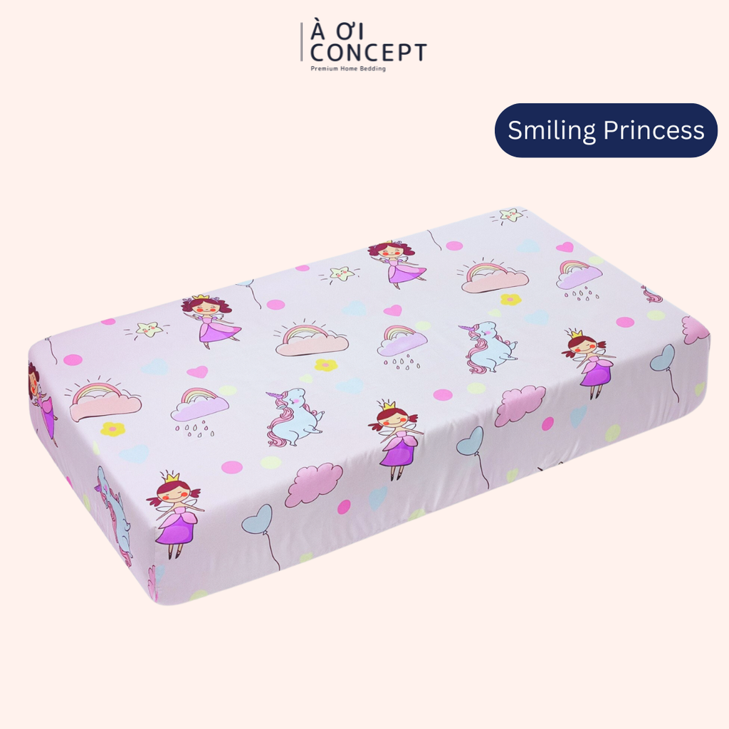 Ga giường cho bé Tencel 60s, Họa tiết [ Smiling Priness] À ƠI CONCEPT CGCB0015