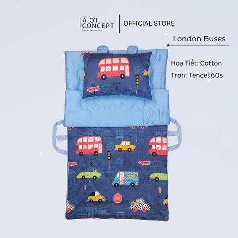  Bộ chăn gối nệm cho bé Tencel 60s, Họa tiết Cotton [ London Buses] 