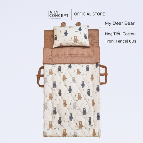  Bộ chăn gối nệm cho bé Tencel 60s, Họa tiết Cotton [ My Dear Bear] 