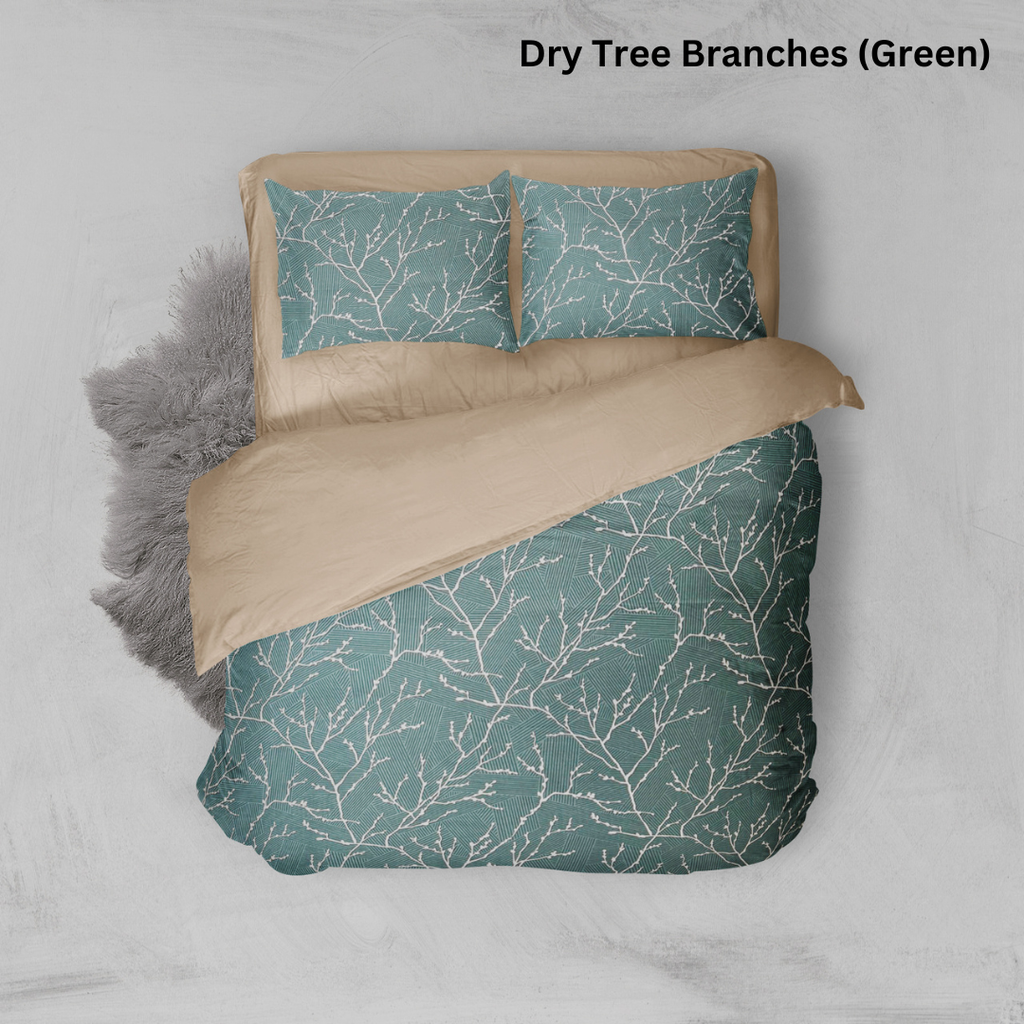 Bộ chăn ga gối Cotton hoạ tiết | 5 món | 160x200cm, 180x200cm, 200x220cm | Dry Tree Branches (Green) | Mềm mịn, Mát, Thoáng khí | CGCT0007 | À Ơi Concept
