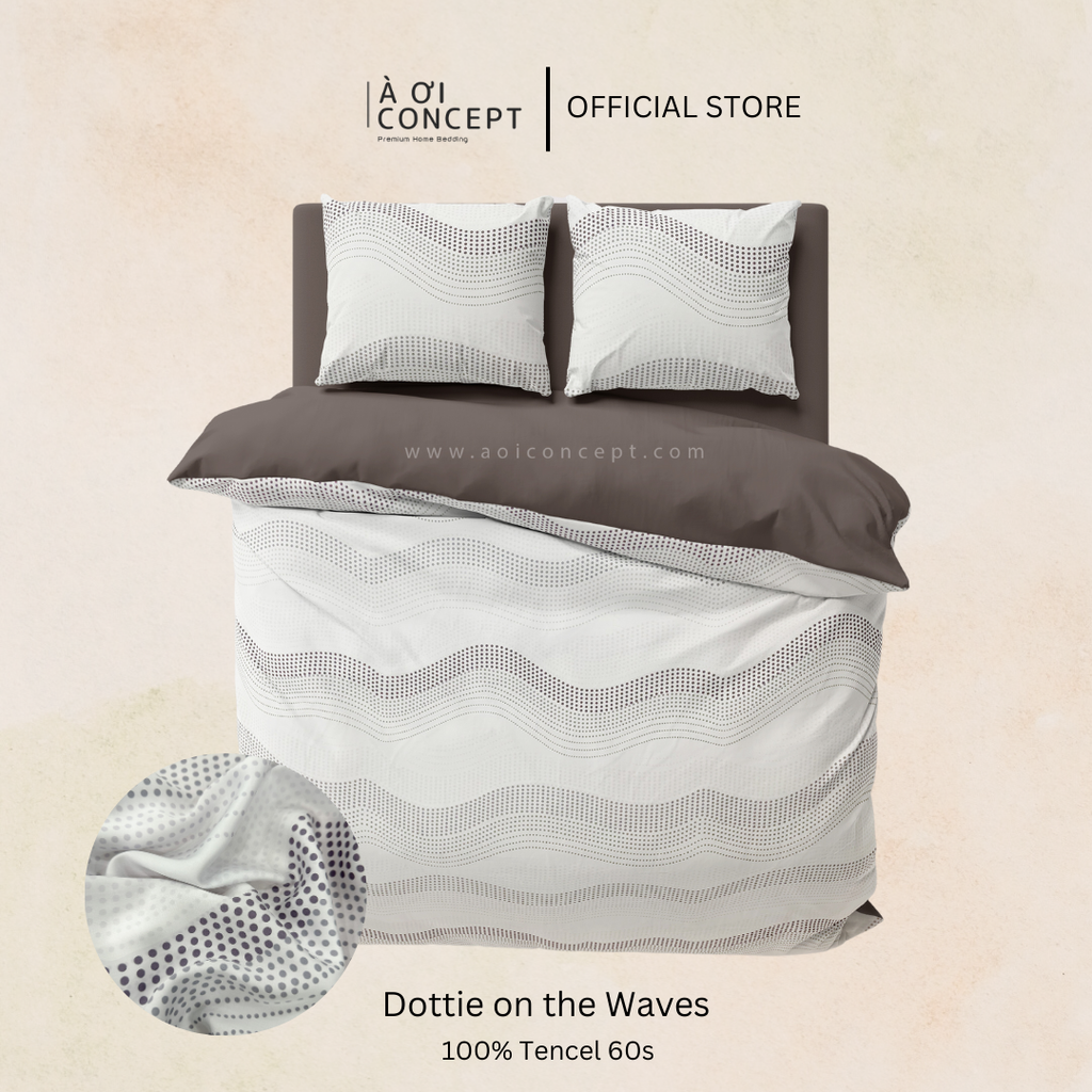 Bộ chăn ga gối Tencel hoạ tiết | 5 món | 160x200cm, 180x200cm, 200x220cm | Dottie on the Waves | Mát lạnh, Mềm mịn, Trơn mướt | CGTC0015 | À Ơi Concept