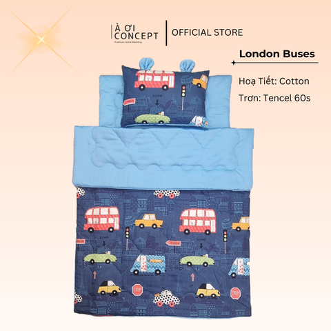  Bộ chăn gối nệm cho bé ( Mền lớn) Tencel 60s, Họa tiết Cotton [ ML London Buses] 