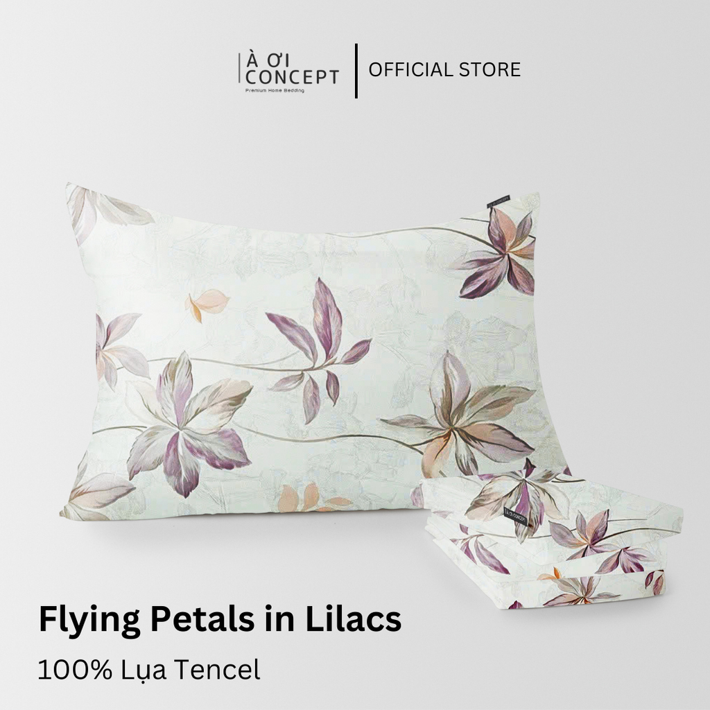 Vỏ gối nằm hoạ tiết | Lụa Tencel | 50x70cm | Túi lồng ruột | Flying Petals in Lilacs | Mềm mại, Thoáng khí | VGTC00012 | À Ơi Concept