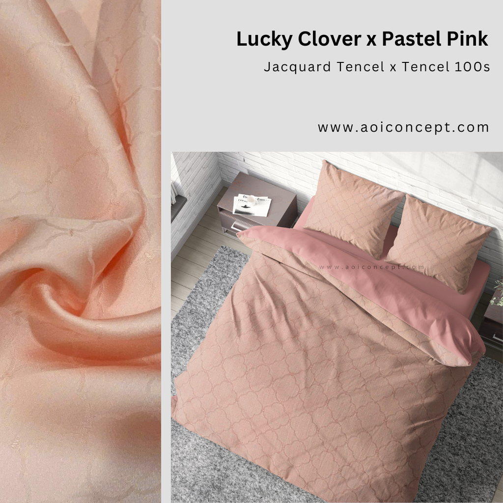 Bộ chăn ga gối | Tencel dệt kim | 5 món | 160x200cm, 180x200cm, 200x220cm | Lucky Clover x Pastel Pink | Mềm mại, Kháng khuẩn, Thấm hút | CGDK0016 | À Ơi Concept