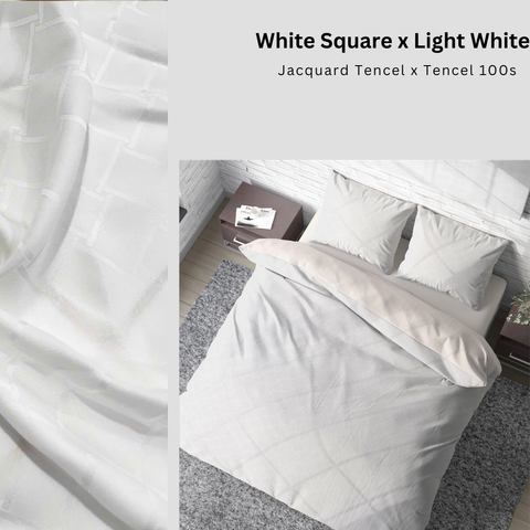  Bộ chăn ga gối | Tencel dệt kim | 5 món | 160x200cm, 180x200cm, 200x220cm | White Square x Light White | Mềm mại, Kháng khuẩn, Thấm hút | CGDK0023 | À Ơi Concept 