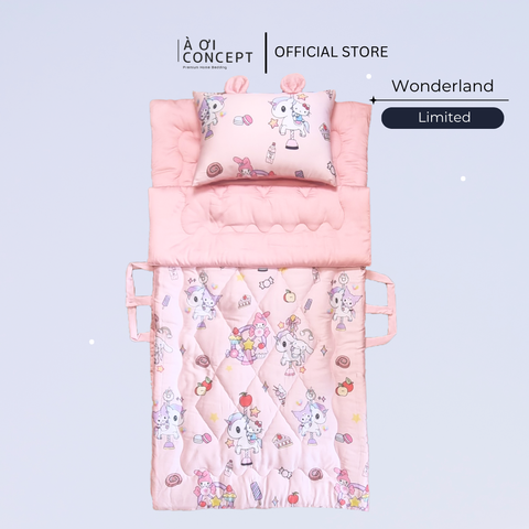  Bộ chăn gối nệm cho bé Tencel 60s, Họa tiết [ Wonderland] 