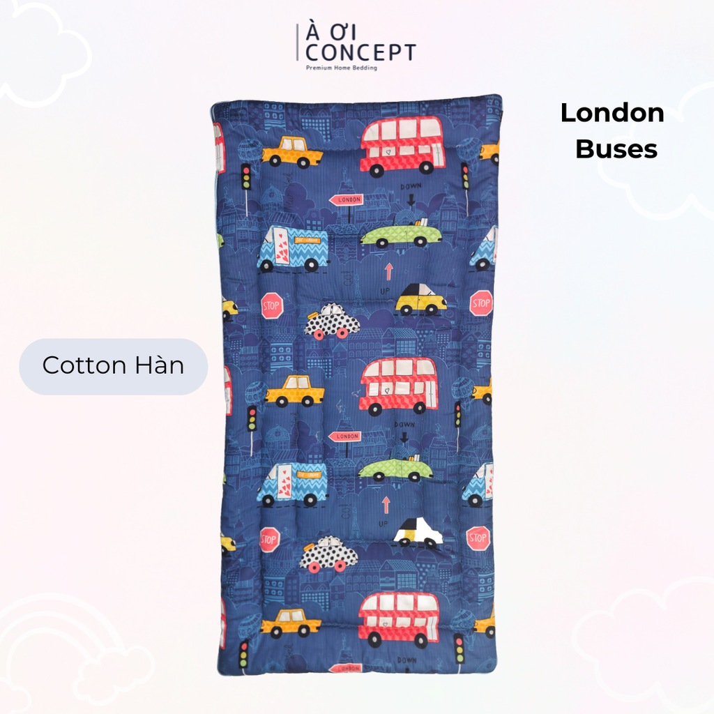 Nệm em bé (< 10 tuổi) | Microfiber | Vỏ Cotton | 70x140 cm / 5-6 cm | London Buses | Mềm mại, Chống thấm, Kháng khuẩn | CGCB0088 | Việt Nam | À Ơi Concept
