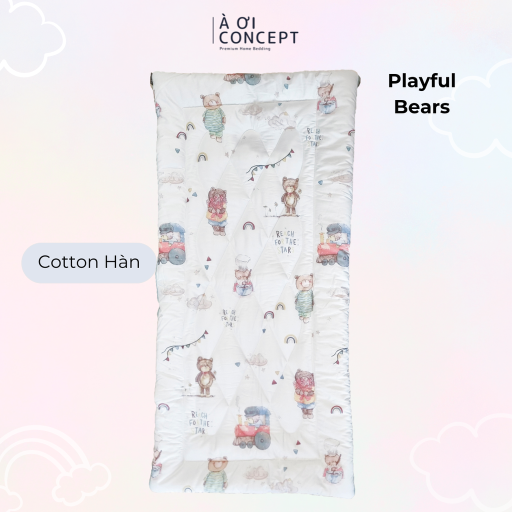 Nệm em bé (< 10 tuổi) | Microfiber | Vỏ Cotton | 70x140 cm / 5-6 cm | Playful Bears | Mềm mại, Chống thấm, Kháng khuẩn | CGCB0095 | Việt Nam | À Ơi Concept