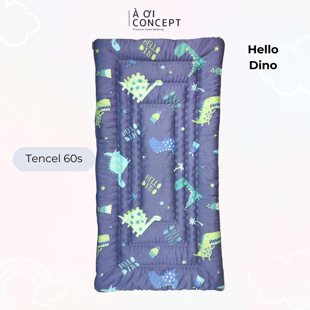 Nệm em bé (< 10 tuổi) | Microfiber | Vỏ Tencel 60s | 70x140 cm / 5-6 cm | Hello Dino | Mềm mại, Chống thấm, Kháng khuẩn | CGCB0085 | Việt Nam | À Ơi Concept