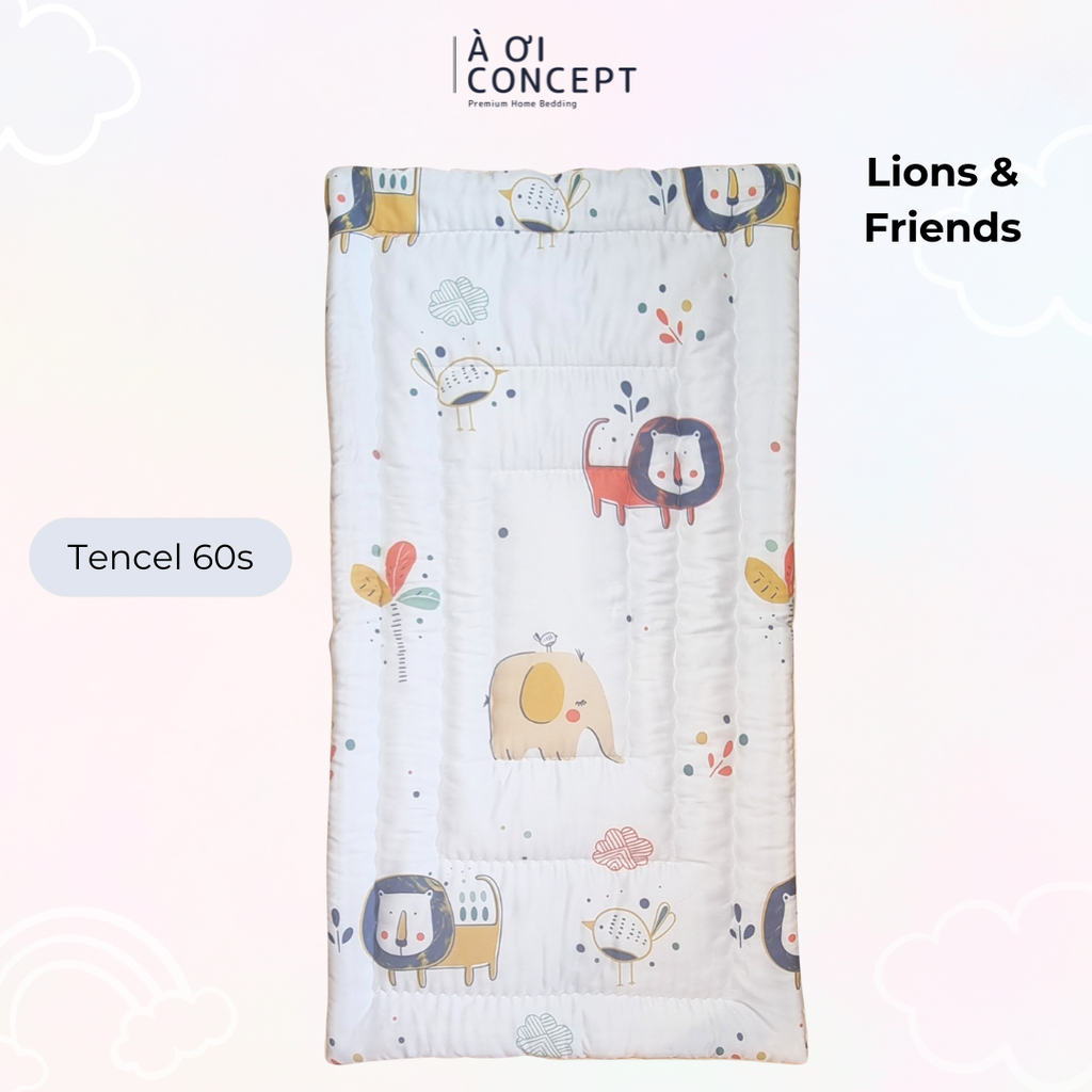 Nệm em bé (< 10 tuổi) | Microfiber | Vỏ Tencel 60s | 70x140 cm / 5-6 cm | Lion Friends | Mềm mại, Chống thấm, Kháng khuẩn | CGCB0087 | Việt Nam | À Ơi Concept
