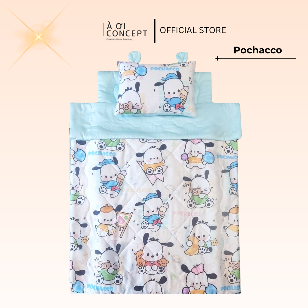 Bộ chăn gối nệm cho bé ( Mền lớn) Tencel 60s, Họa tiết [ Pochacco]