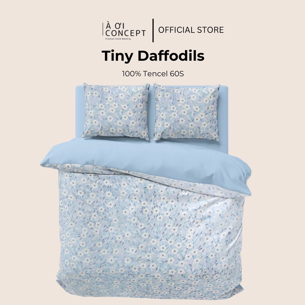 Bộ chăn ga gối Tencel hoạ tiết | 5 món | 160x200cm, 180x200cm, 200x220cm | Tiny Daffodils | Mát lạnh, Mềm mịn, Trơn mướt | CGTC0037 | À Ơi Concept