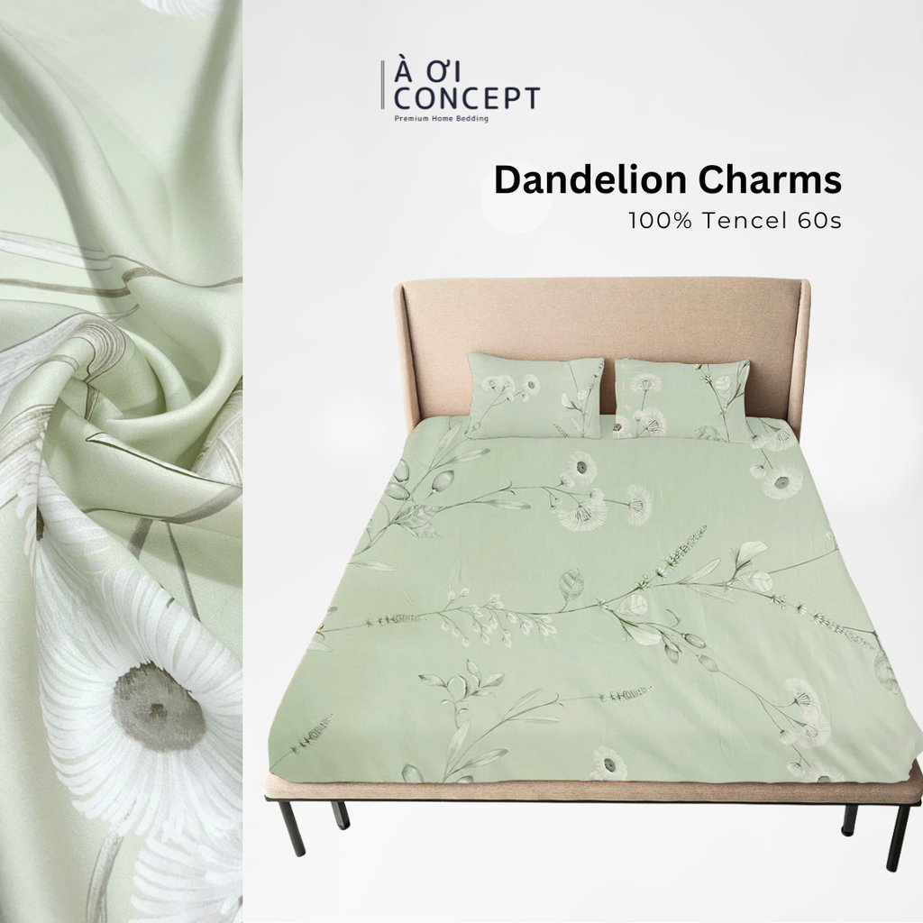 Bộ ga giường & 2 vỏ gối Tencel 60s [ Dandelion Charms] À ƠI CONCEPT CBTC0005
