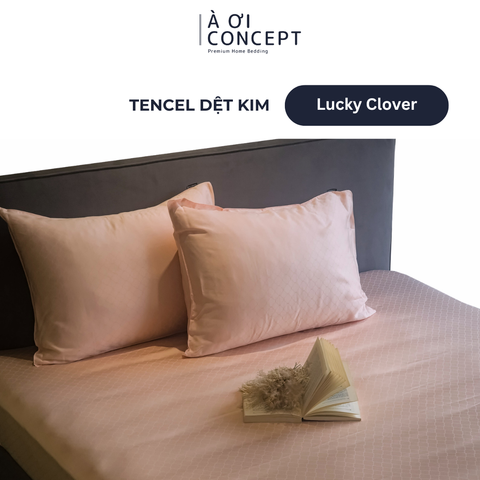  Bộ ga giường & 2 vỏ gối Tencel Dệt Kim [ Lucky Clover] À ƠI CONCEPT CBDK0003 