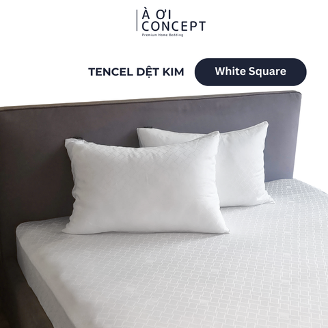  Bộ ga giường & 2 vỏ gối Tencel Dệt Kim [ White Square] À ƠI CONCEPT CBDK0007 