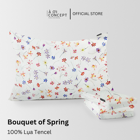  Vỏ gối nằm hoạ tiết | Lụa Tencel | 50x70cm | Túi lồng ruột | Bouquet of Spring | Mềm mại, Thoáng khí | VGTC00003 | À Ơi Concept 