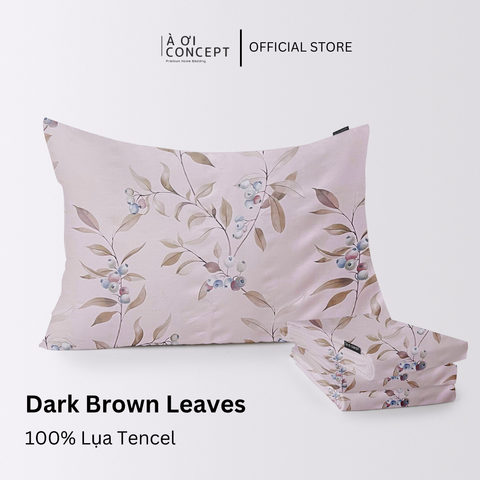 Vỏ gối nằm hoạ tiết | Lụa Tencel | 50x70cm | Túi lồng ruột | Dark Brown Leaves | Mềm mại, Thoáng khí | VGTC00008 | À Ơi Concept 